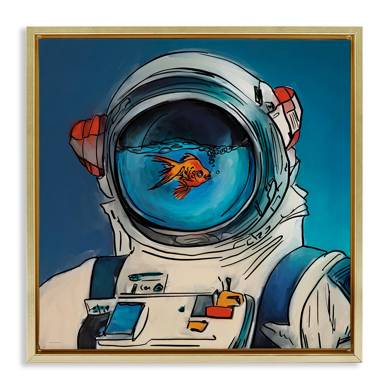 Stupell Industries Goldfish Astronaut Suit Floating Frame Design by Kamdon Kreations
